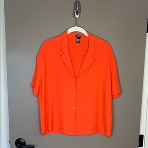 Express Orange Short Sleeve Button Up Shirt - Size M